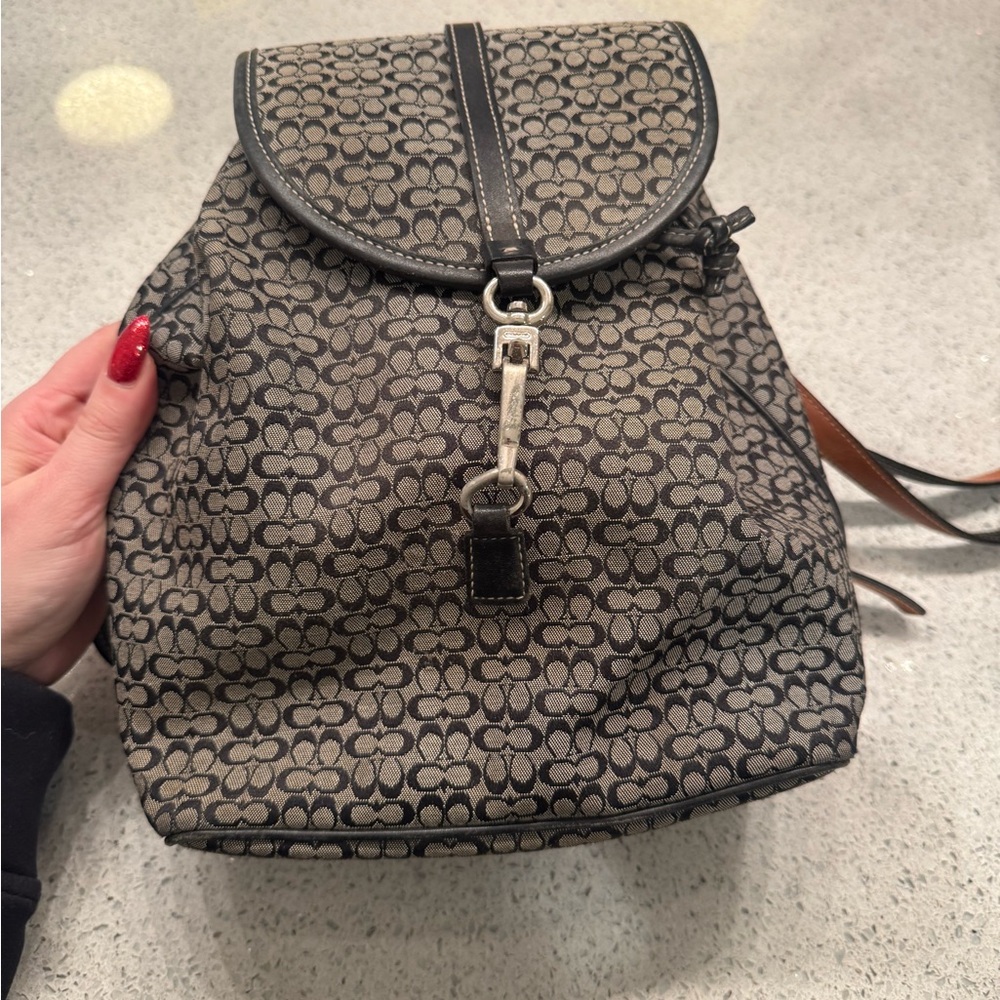 Coach Monogram Black and Tan Backpack
